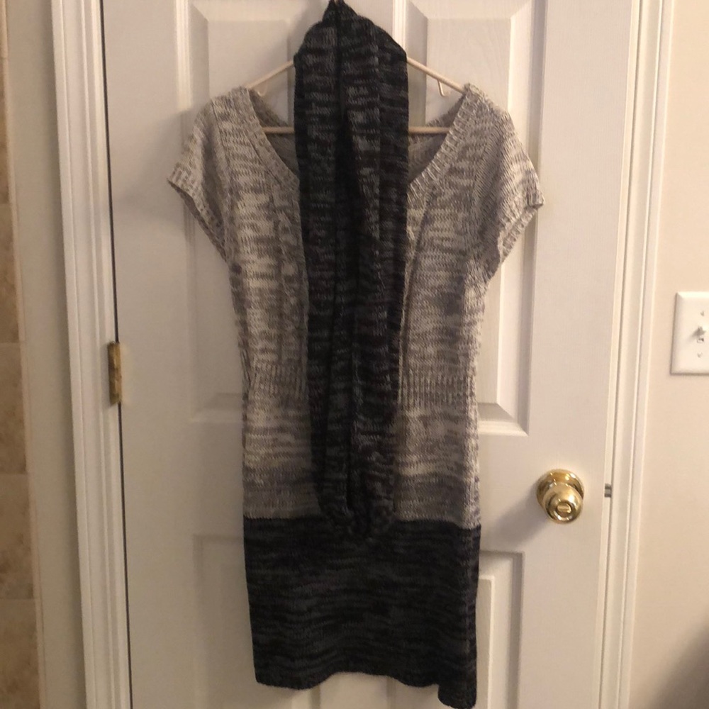 Sweater dress with scarf